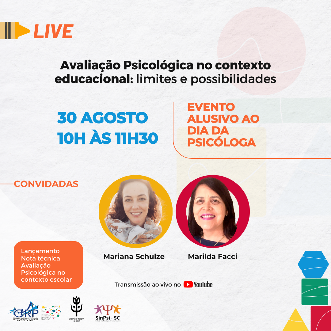 CRP-12 e Sin-Psi promovem live sobre Avaliação Psicológica no contexto educacional