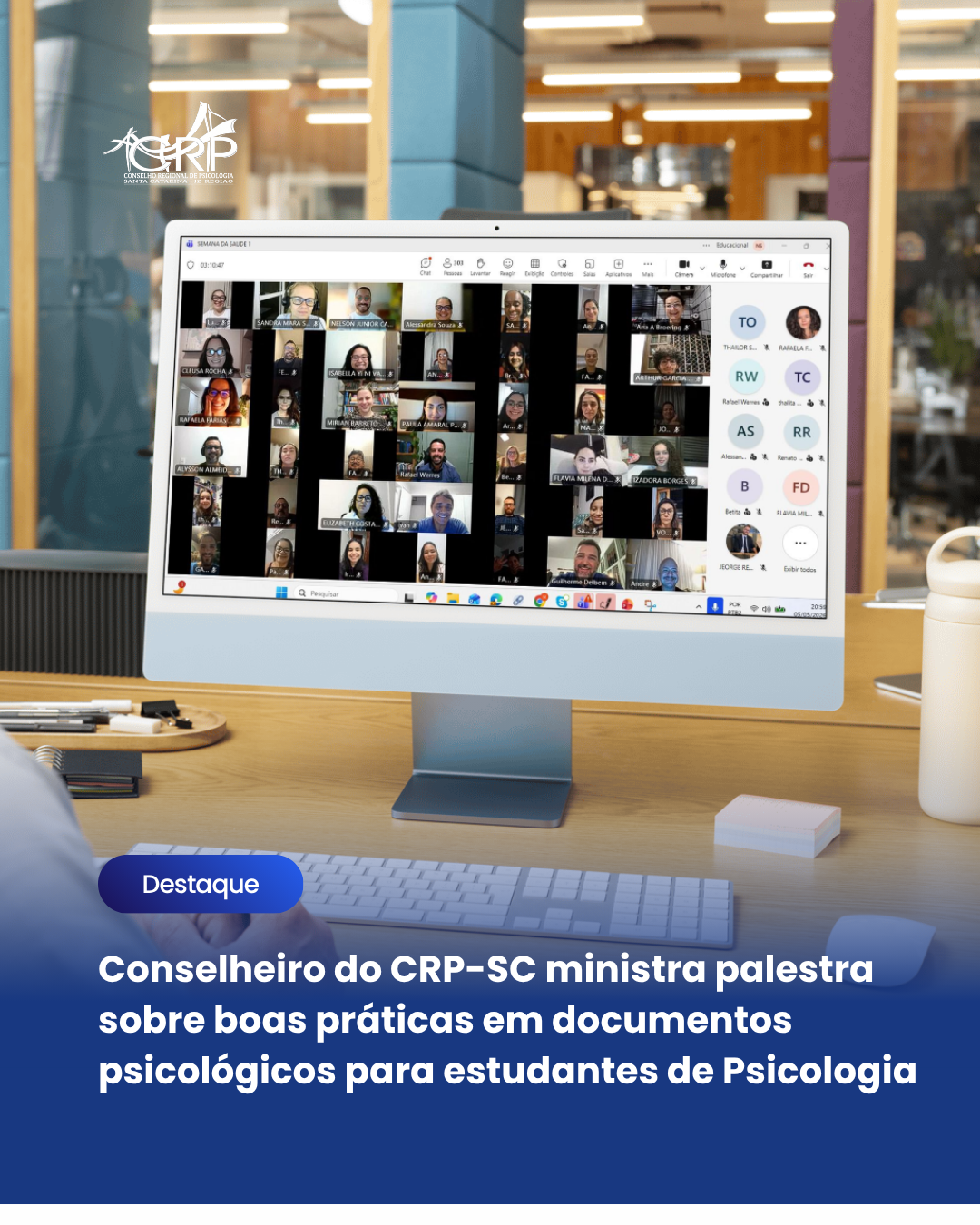 Conselheiro do CRP-SC ministra palestra sobre boas práticas em documentos psicológicos para estudantes de Psicologia