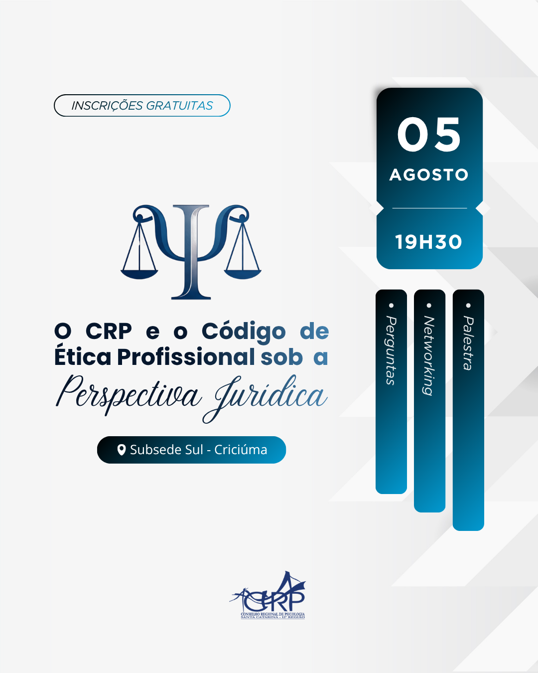 Criciúma recebe palestra sobre o CRP e o Código de Ética Profissional sob a Perspectiva Jurídica