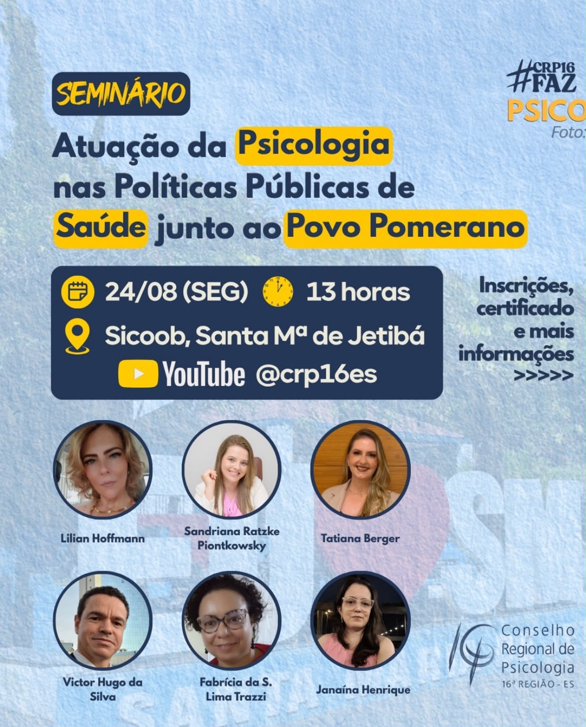 CRP-SC colabora com o CRP-ES em seminário sobre Psicologia e saúde do povo pomerano